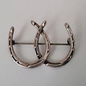 Vintage Sterling Silver Double Horseshoe Pin Brooch Marked Stamped Equestrian